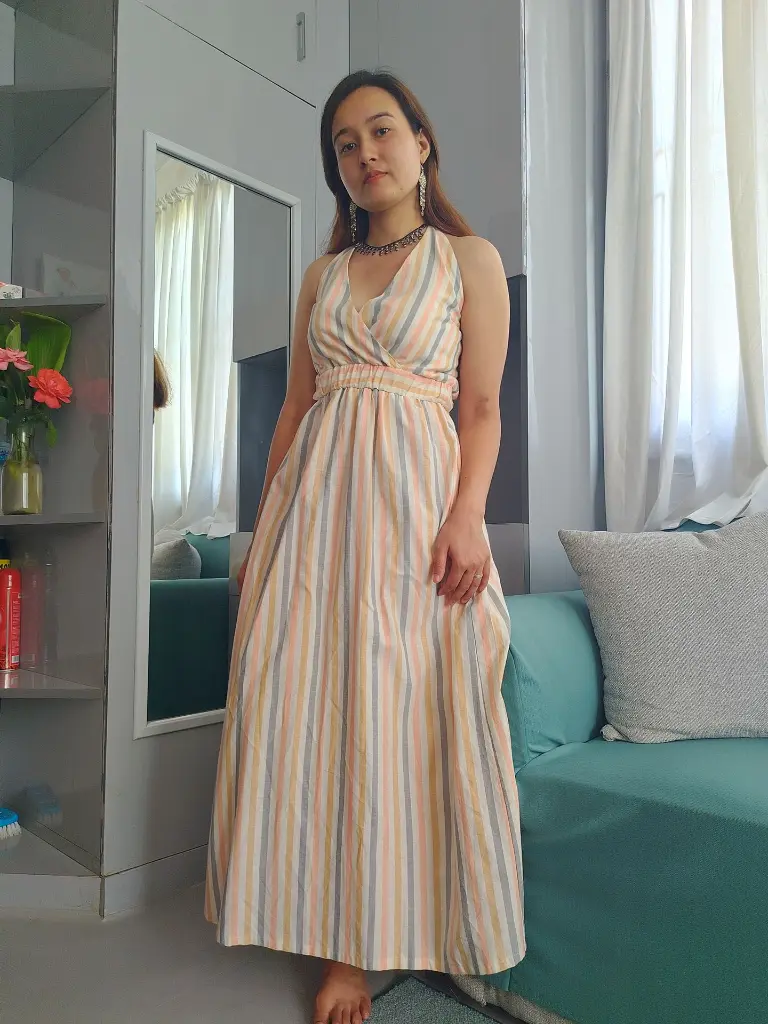 024 Colourful stripe halter long dress1 (7).webp