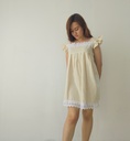 Hemp cotton short sleeveless white dress with lace