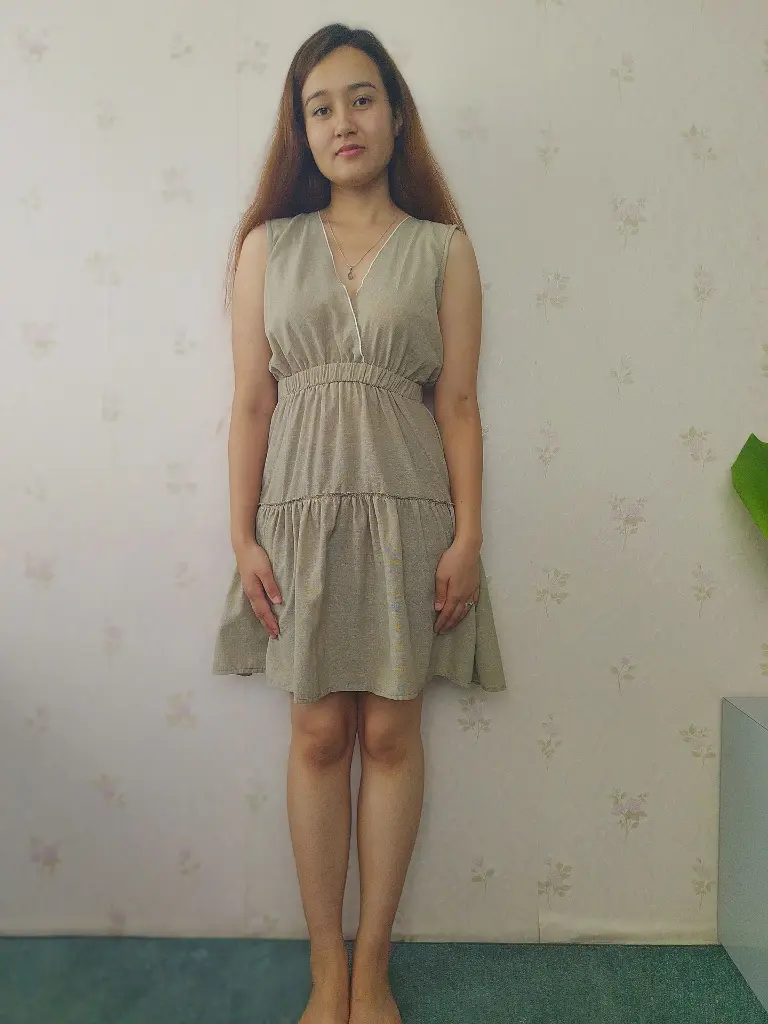 044Hemp light brown sleeveless ruffle dress (3).webp