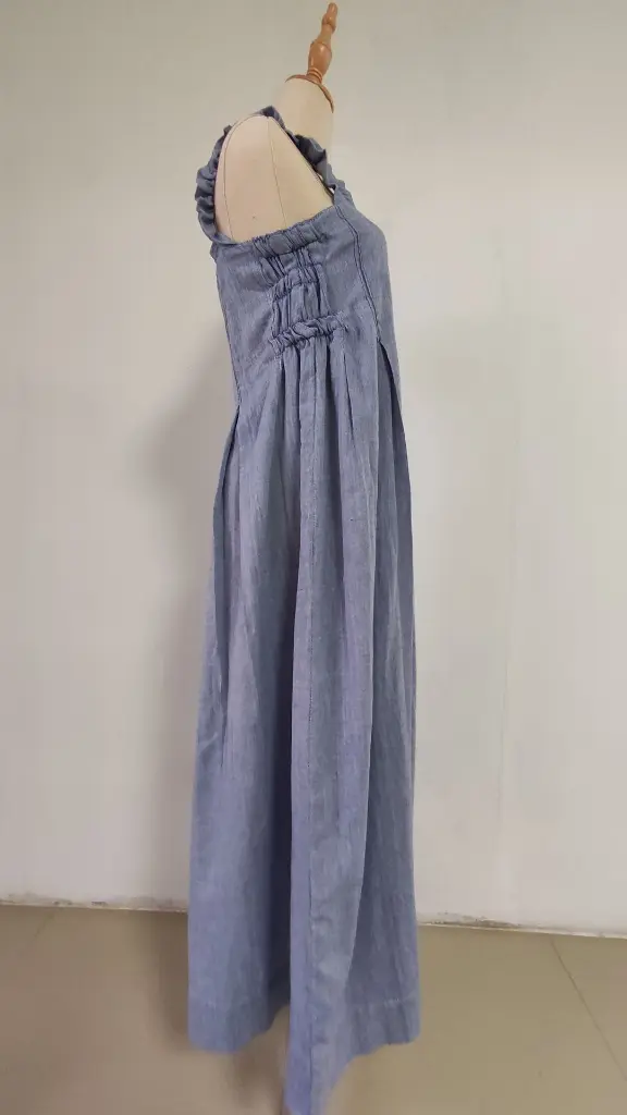 52 Hemp cotton Blue sleeveless long skirt (4).webp