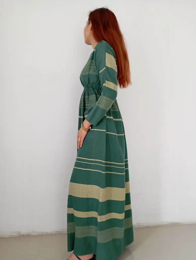 50 Hemp Cotton Green with yellow pattern long skirt (8).webp