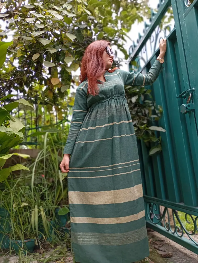 50 Hemp Cotton Green with yellow pattern long skirt (18).webp