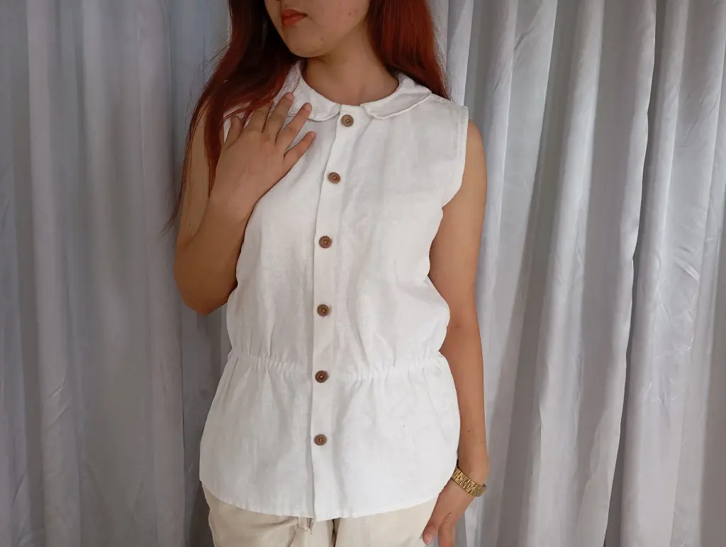 51 Linen White shirt  blouse with flexible waist (8).webp