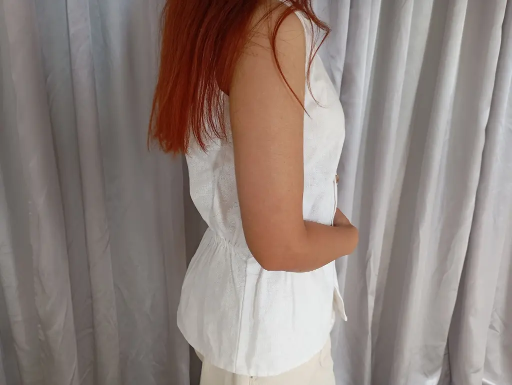 51 Linen White shirt  blouse with flexible waist (9).webp