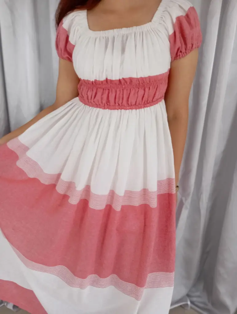 067 Cotton white pink horizontal pattern ruffle long dress (7).webp