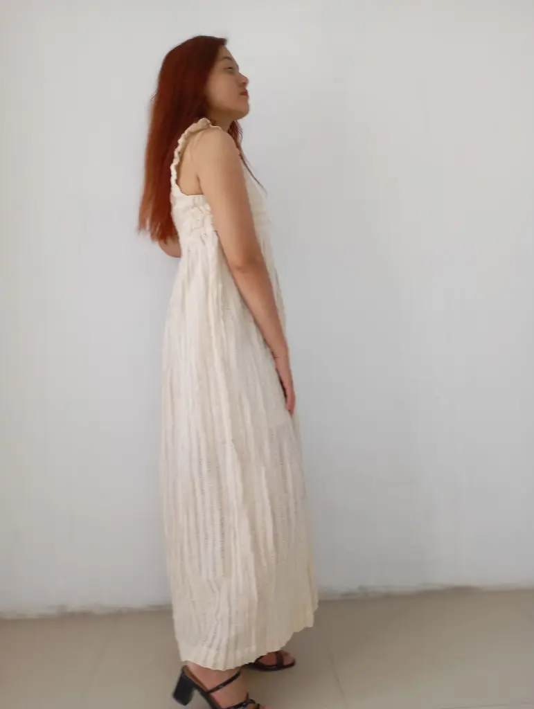 071 Hemp cotton white striped long dress with side stretch (21).webp