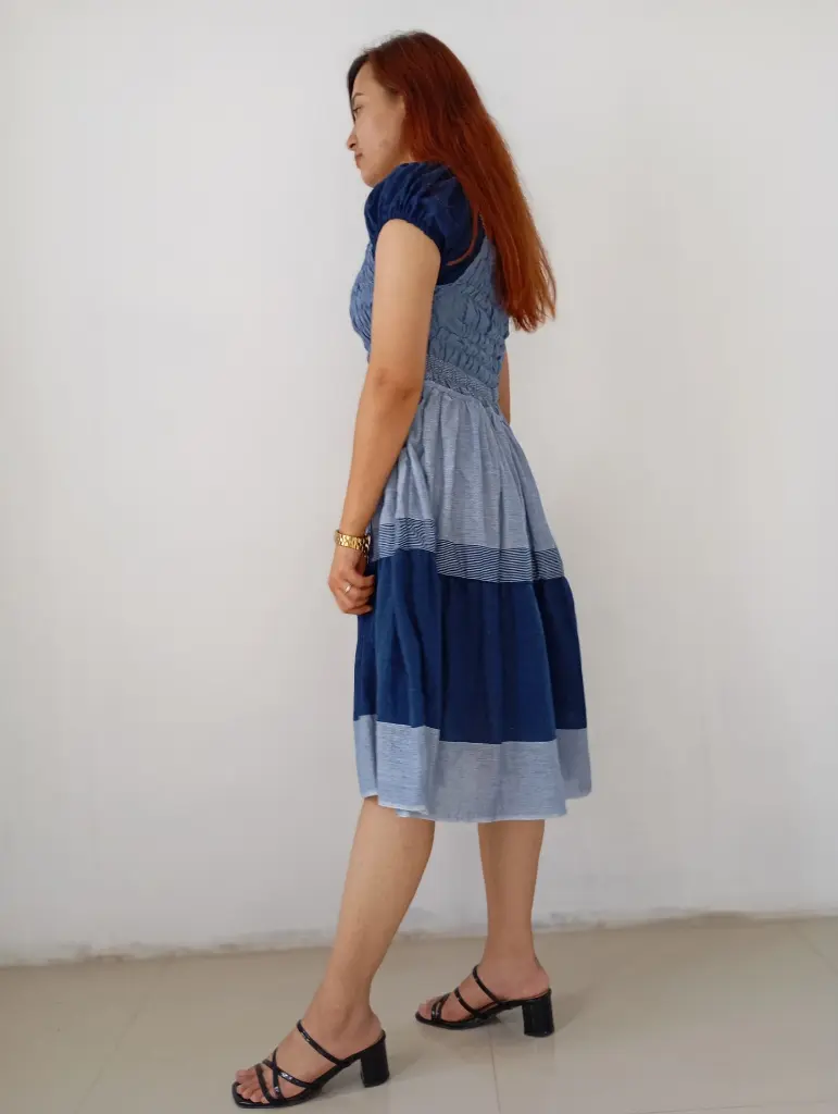 074 Cotton white dark blue horizontal pattern ruffle medium dress (11).webp