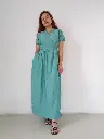 073 Hemp cotton bluish green long large wrapper dress.webp