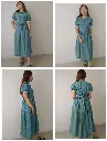 Hemp cotton blue green long classic dress