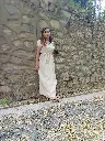 Hemp cotton white full gown with green lace