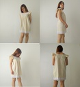 Hemp cotton short sleeveless white dress with lace