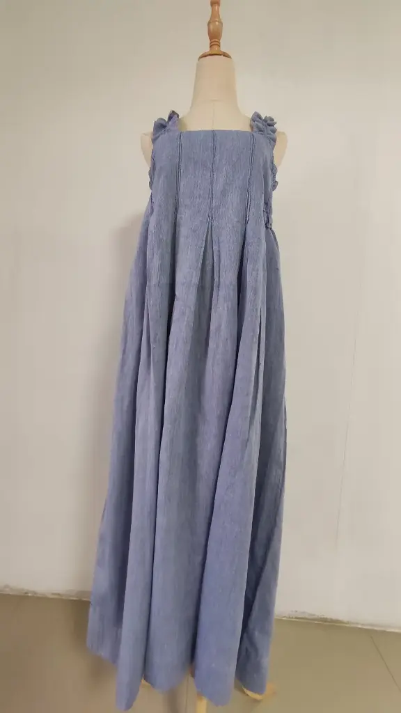 Hemp cotton Blue sleeveless long skirt