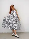 Cotton white with black stripes with sleeveless ruffle long skirt