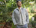 Hemp cotton men's grey medium thick jacket for autumn and winter