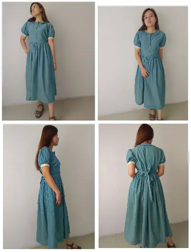 [016HMPCOT] Hemp cotton blue green long classic dress