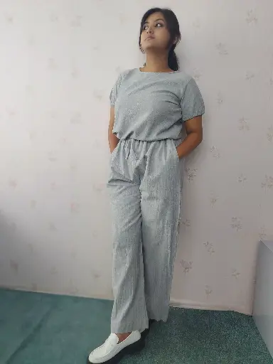 [029COT] Cotton Grey T-shirt trouser yoga set