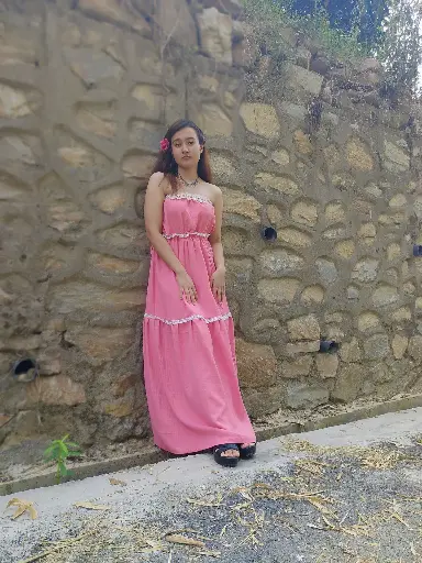 [033HMPCOT] Hemp cotton Pink strapless long gown