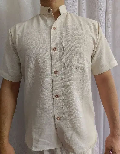 Hemp cotton men's half shirt with half collar