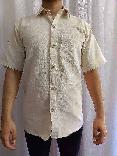 Hemp cotton men's half shirt full collar